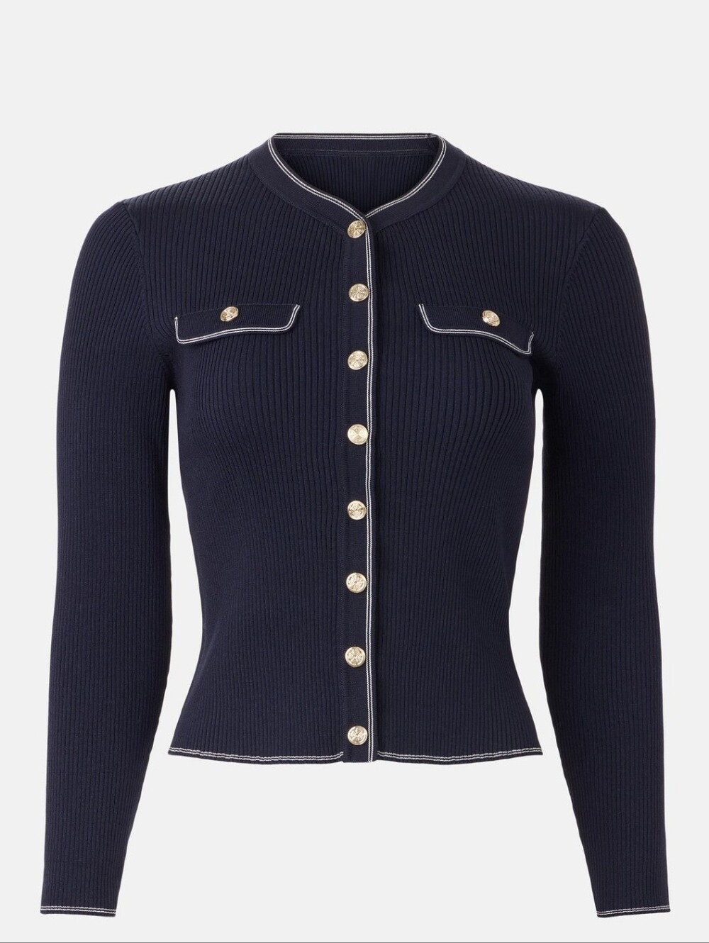 Maje Mirolisa Contrast Stitching Cardigan Crew Neck Long Sleeve Size S